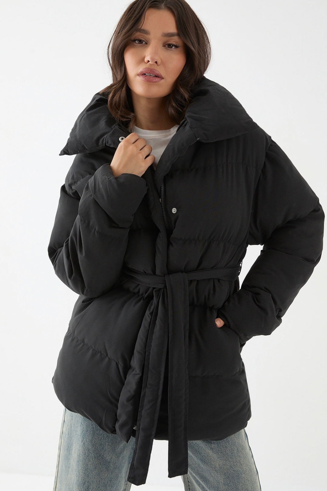 Veste Doudoune Ceinturée Noir Élan