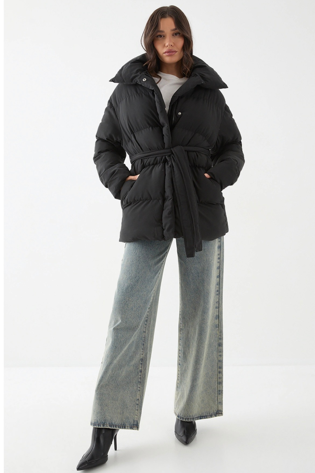 Veste Doudoune Ceinturée Noir Élan